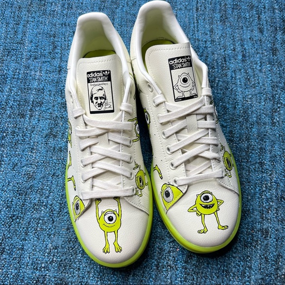 Adidas Stan Smith Monsters Inc Mike Wazowski Sneakers in White Green - Picture 2 of 7